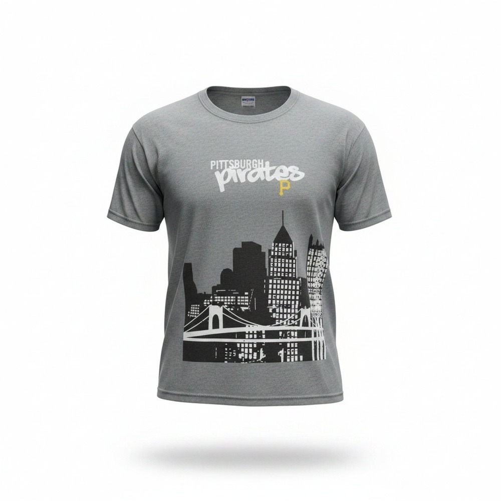 Jerzees Pittsburgh Pirates T-Shirt Men's XL Gray Augustine's Pizza Skyline